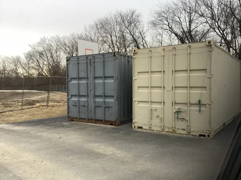 Blue and grey shipping containers